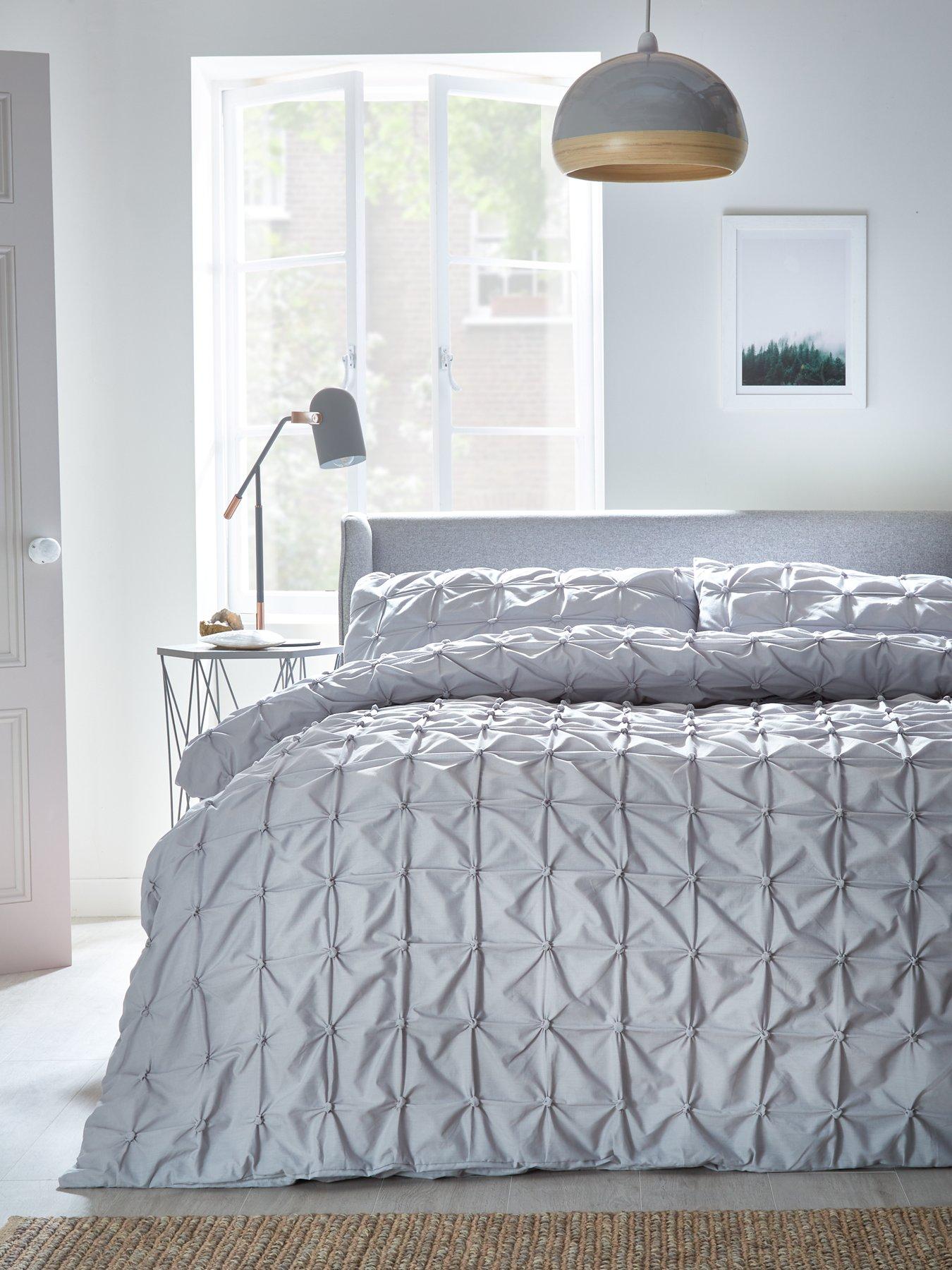 Product photograph of Hotel Collection Pleated Duvet Cover Set - Silver from very.co.uk