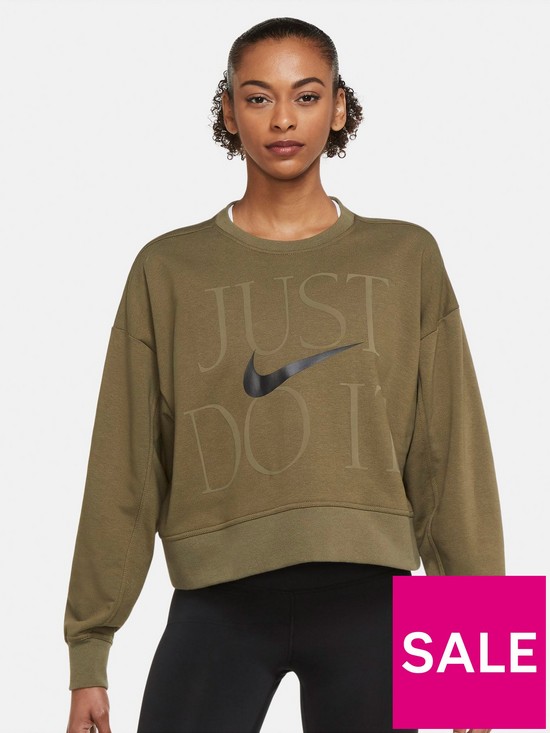 front image of nike-training-dri-fit-graphicnbspget-fit-sweatshirt-olive