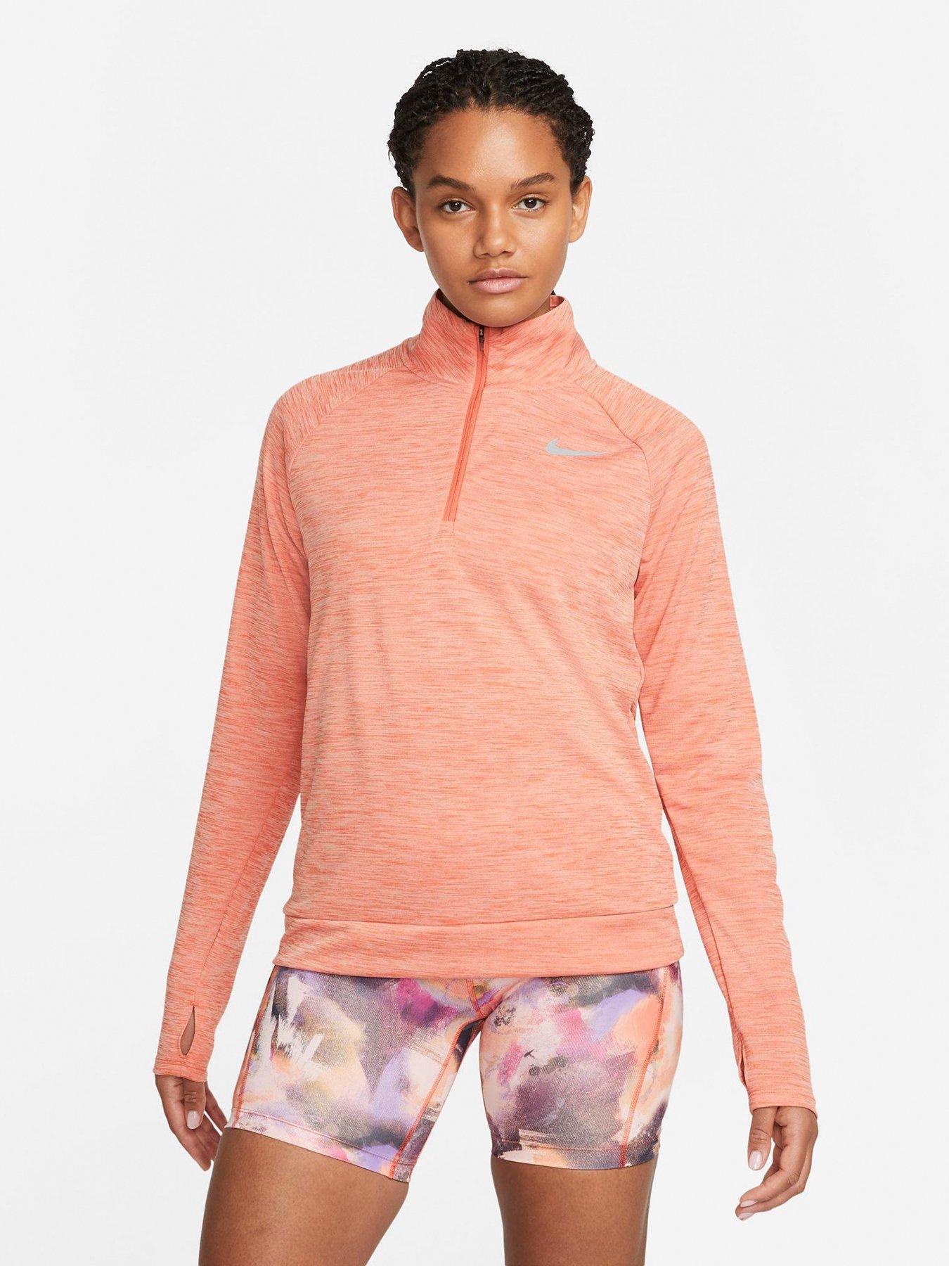 nike running element half zip top in pink marl