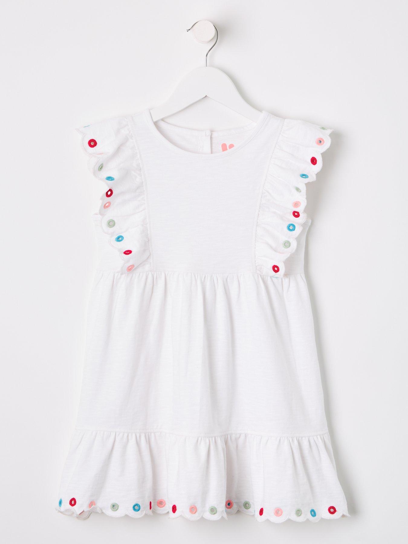 Mini V by Very Girls White Jersey Embroidered Cut Out Dress