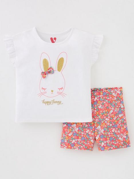 mini-v-by-very-girls-happy-bunny-short-sleevenbspt-shirt-ampnbspcycling-short-set-multi