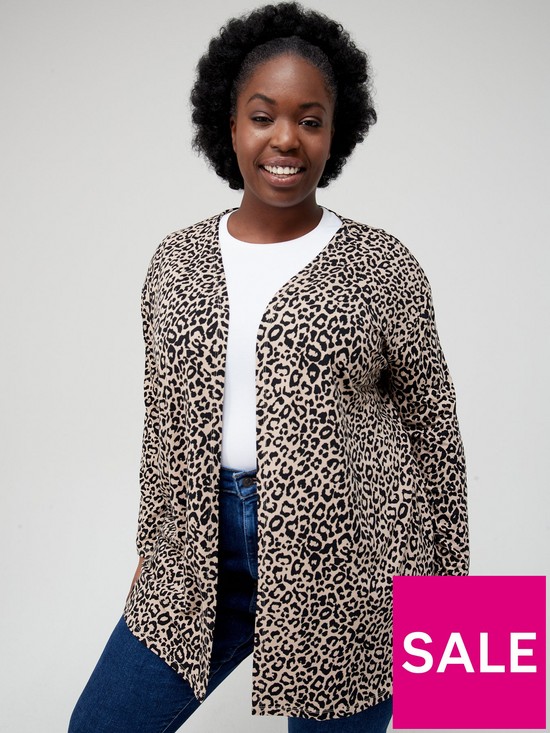 front image of v-by-very-curve-curvenbspopen-front-animal-print-cardigan-multi