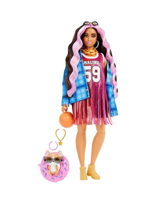 front image of barbie-extra-doll-13-in-basketball-jersey-amp-bike-shorts-with-pet-corgi