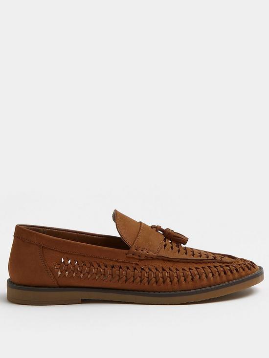 front image of river-island-leathernbspwoven-tassel-loafers-brown