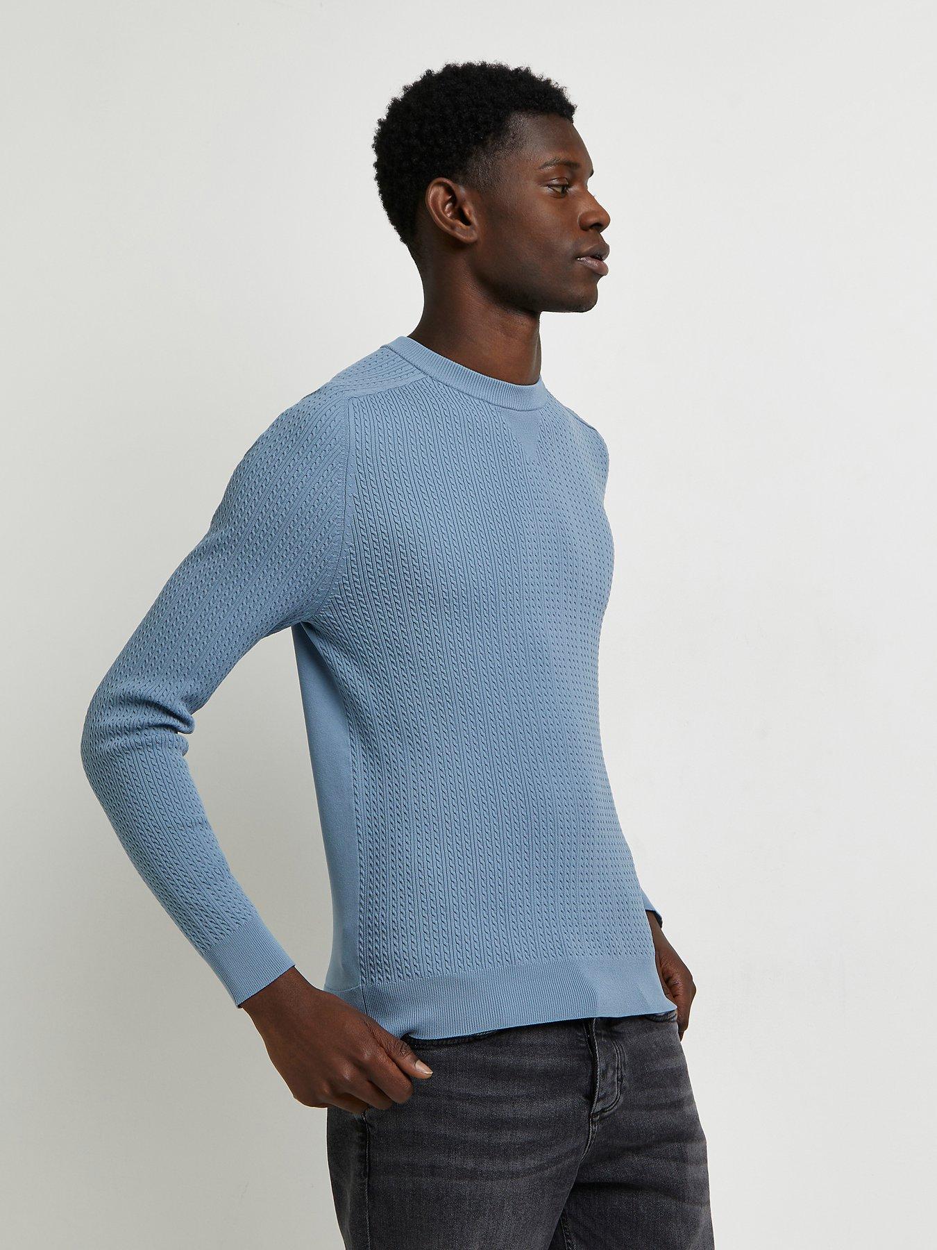Jumpers & Cardigans Muslce Fit Cable Knit Jumper - Blue