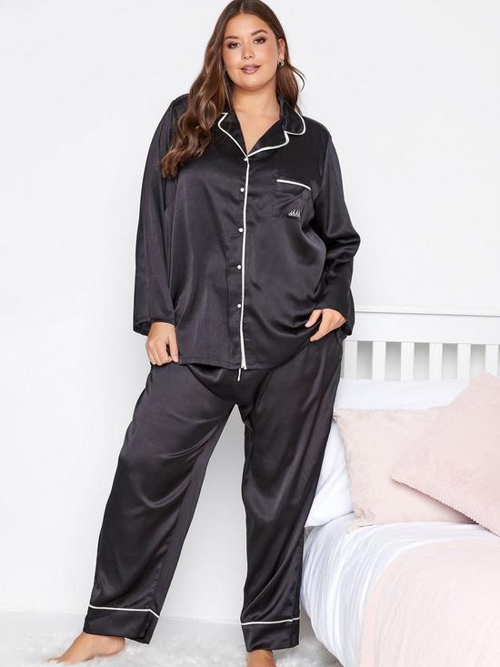 front image of yours-piped-contrast-satin-pyjama-set