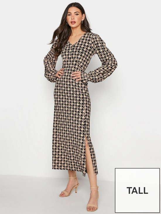 front image of long-tall-sally-dogstooth-midi-dress