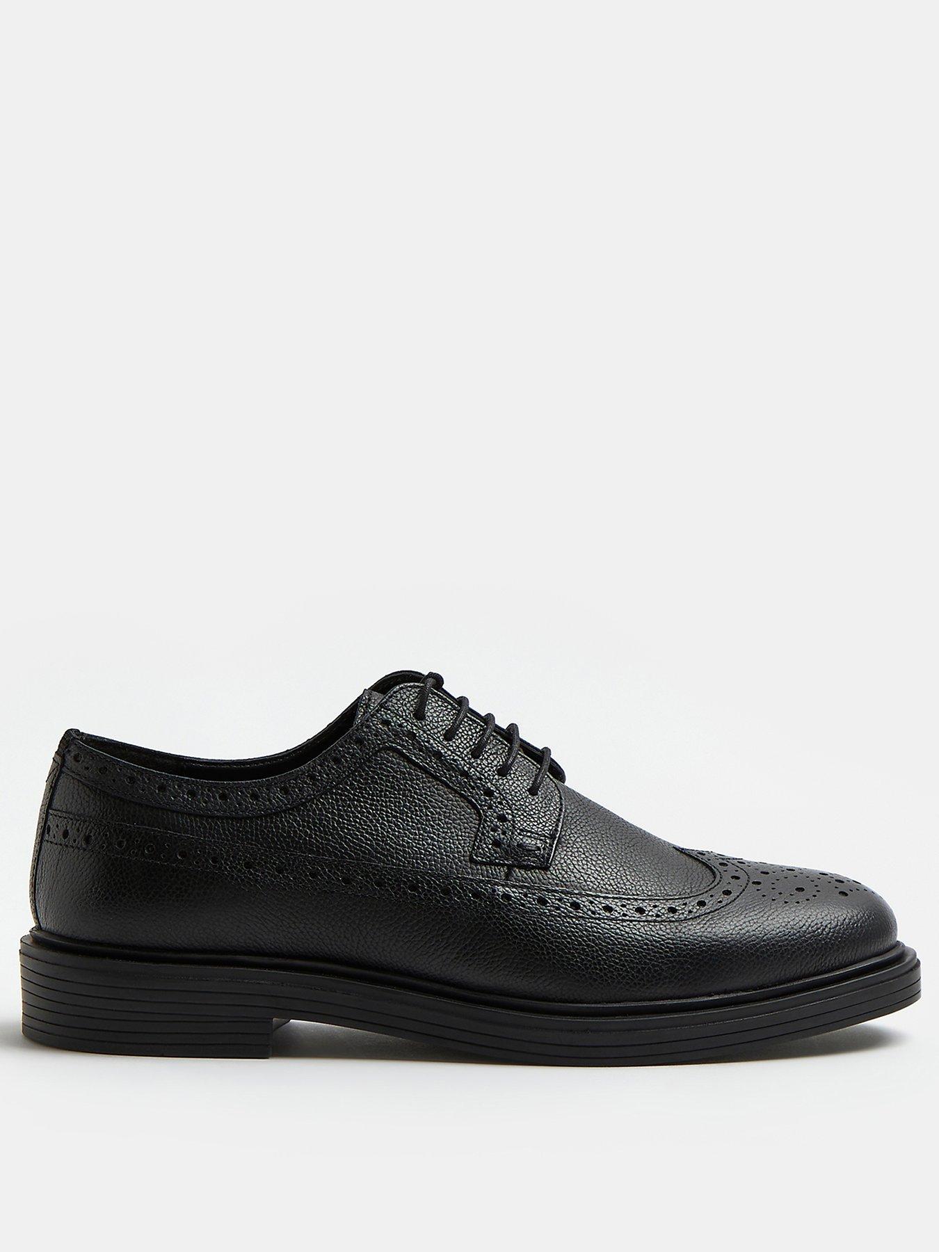Men Leather Lace Up Brogue Shoes - Black