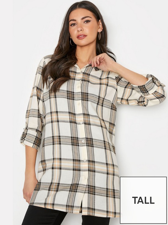front image of long-tall-sally-ivory-check-boyfriend-shirt