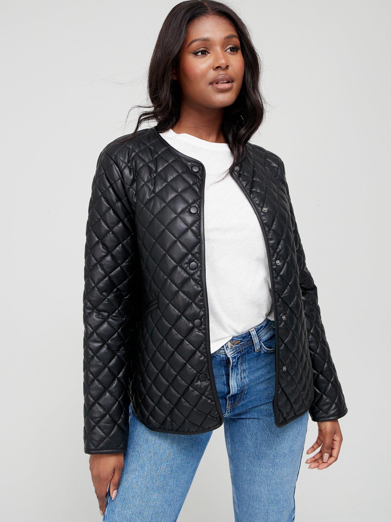 Delmod Long Jacket black quilting pattern casual look Fashion Jackets Long Jackets 
