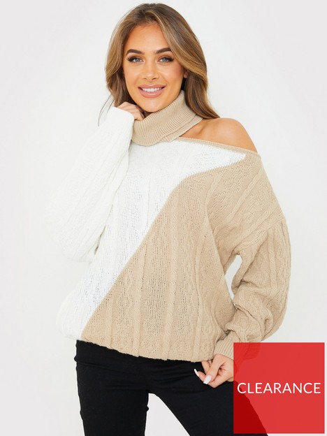 in-the-style-jac-jossa-stone-and-white-contrast-cut-out-jumper