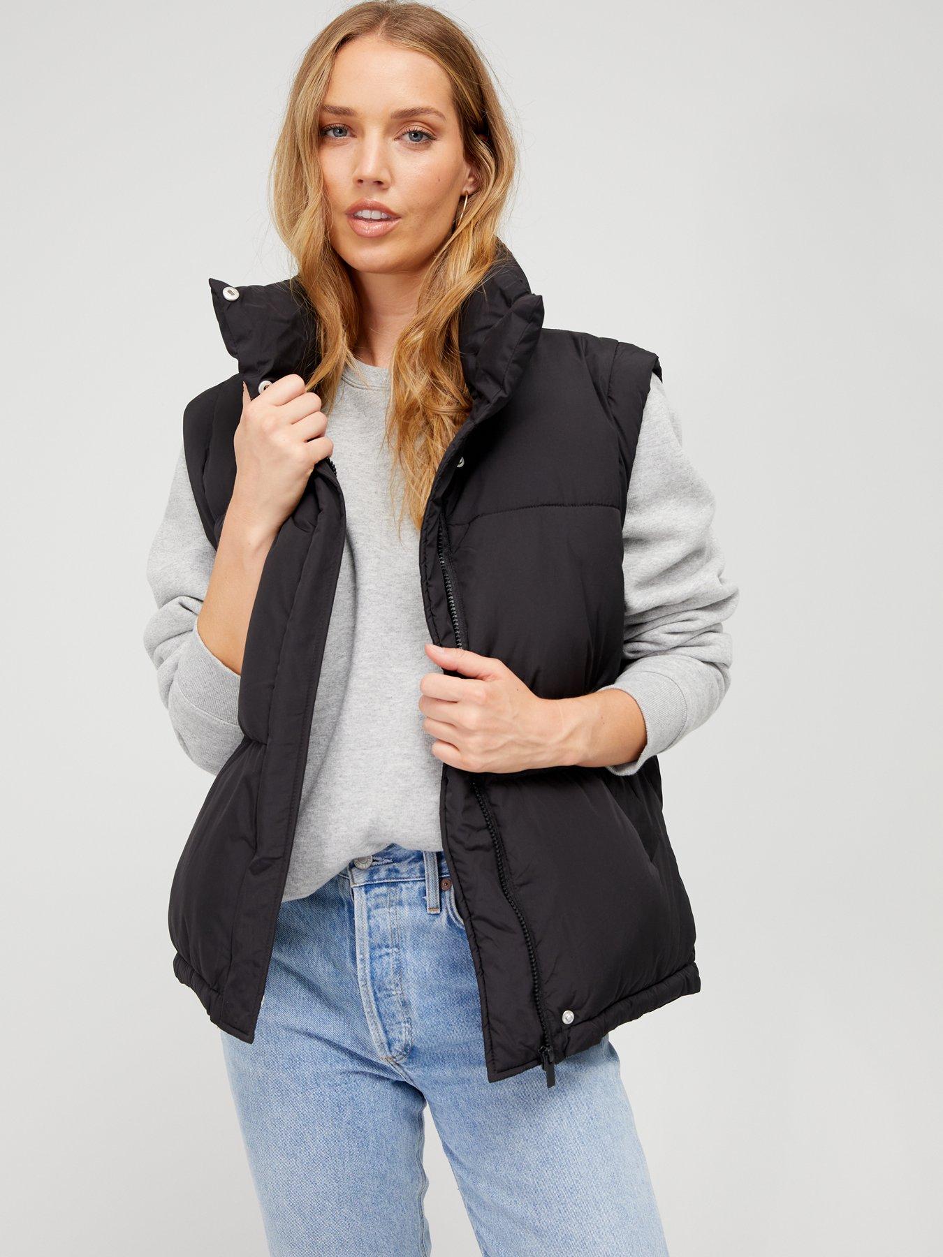 New Look Synthetic Petite Puffer Crop Gilet in Black Womens Clothing Jackets Waistcoats and gilets 