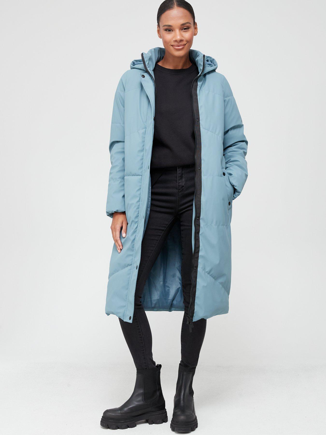 V by Very Matte PU Relaxed Padded Coat - Powder Blue | very.co.uk