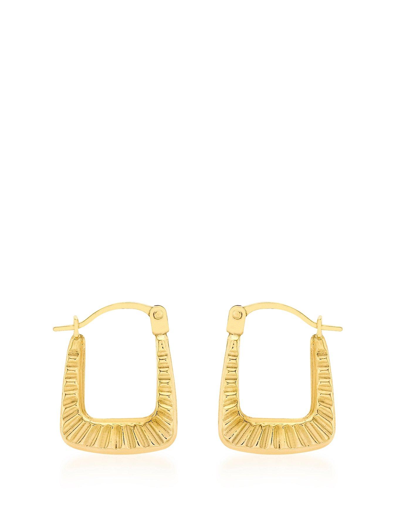 Product photograph of Love Gold 9ct Yellow Gold 12mm X 15mm Ribbed Creole Earrings from very.co.uk