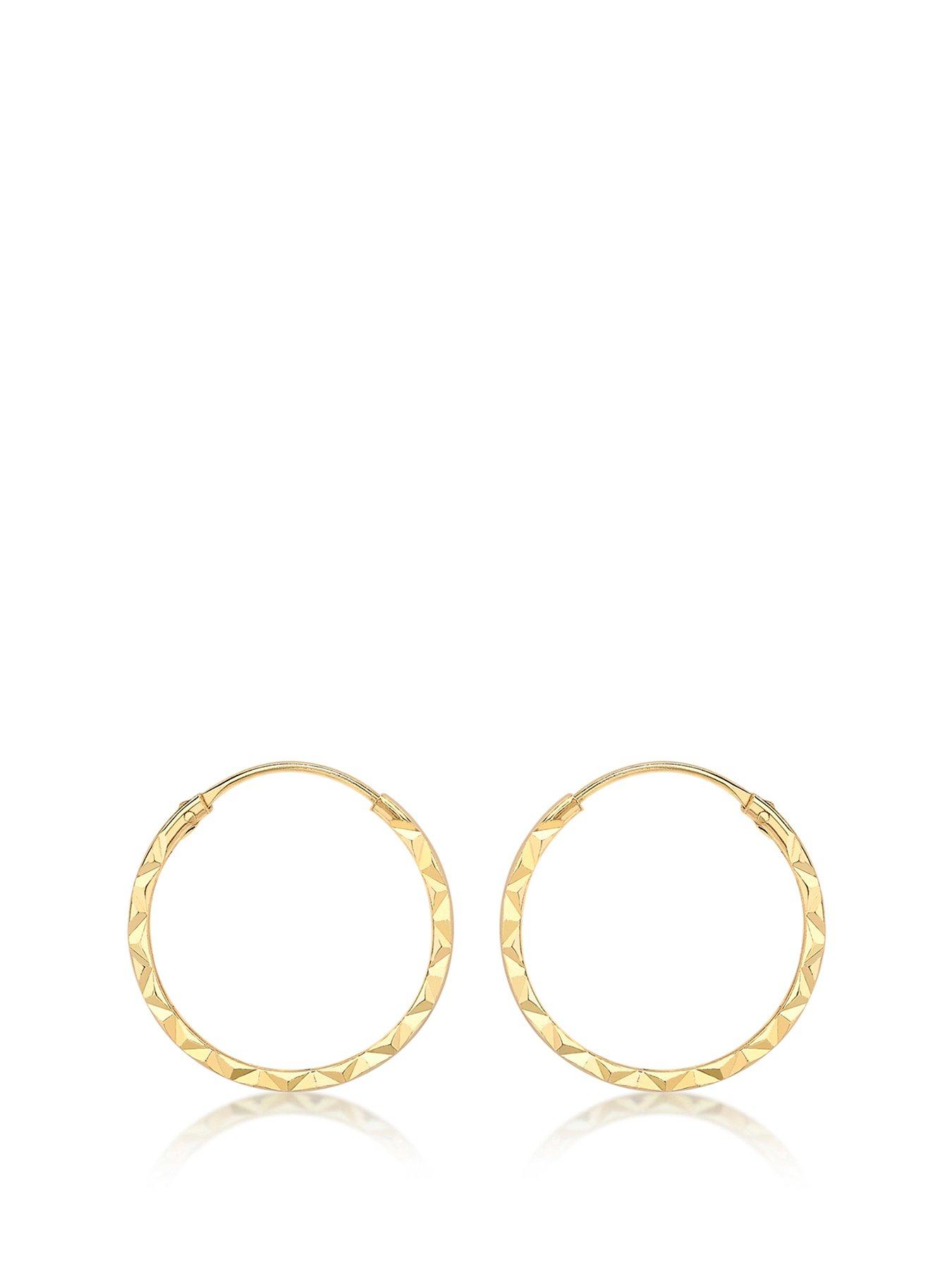 Product photograph of Love Gold 9ct Yellow Gold 1mm Tube 15mm Diamond Cut Hoop Earrings from very.co.uk