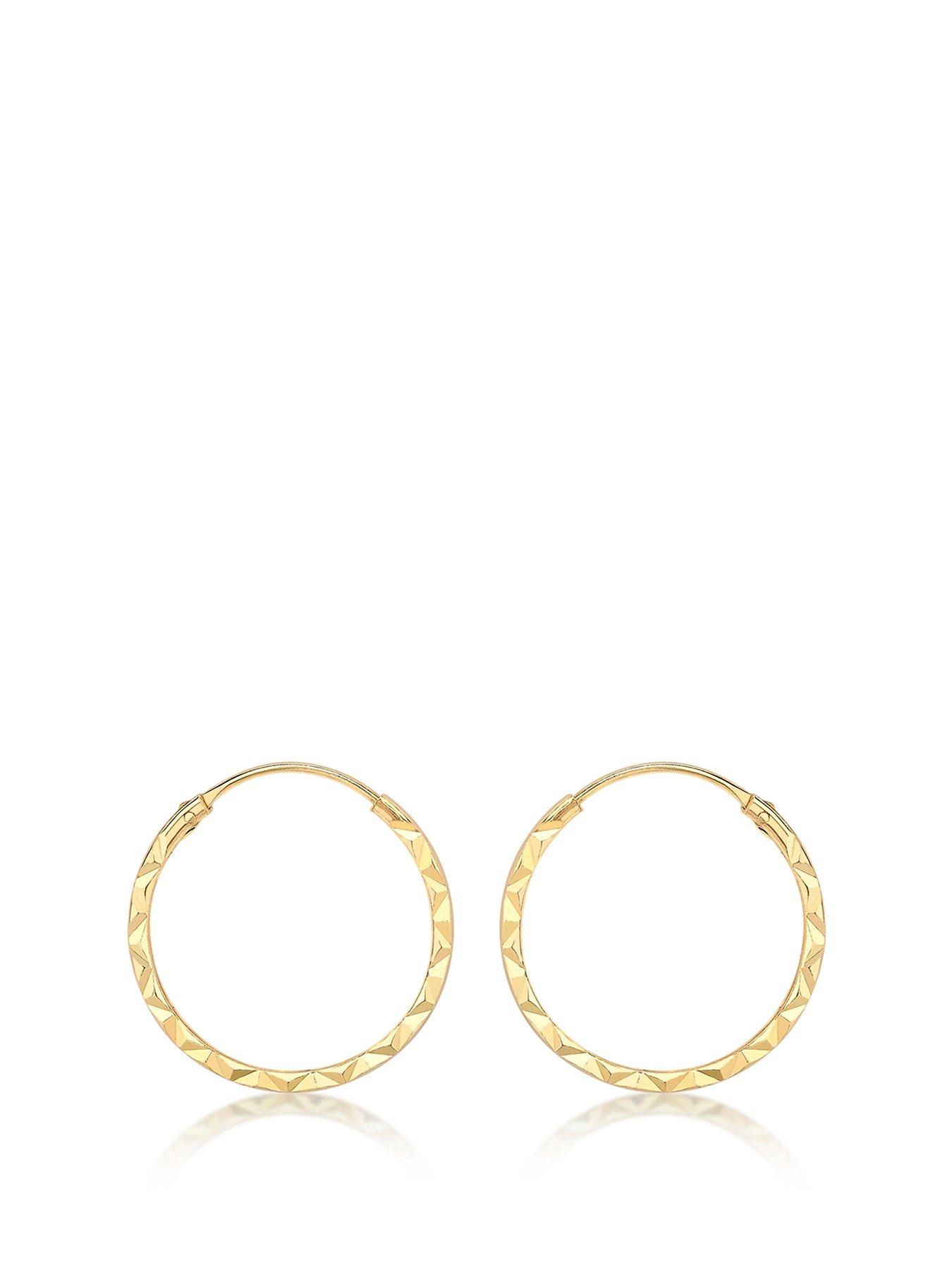 undefined 9ct Yellow Gold 1mm Tube 15mm Diamond Cut Hoop Earrings