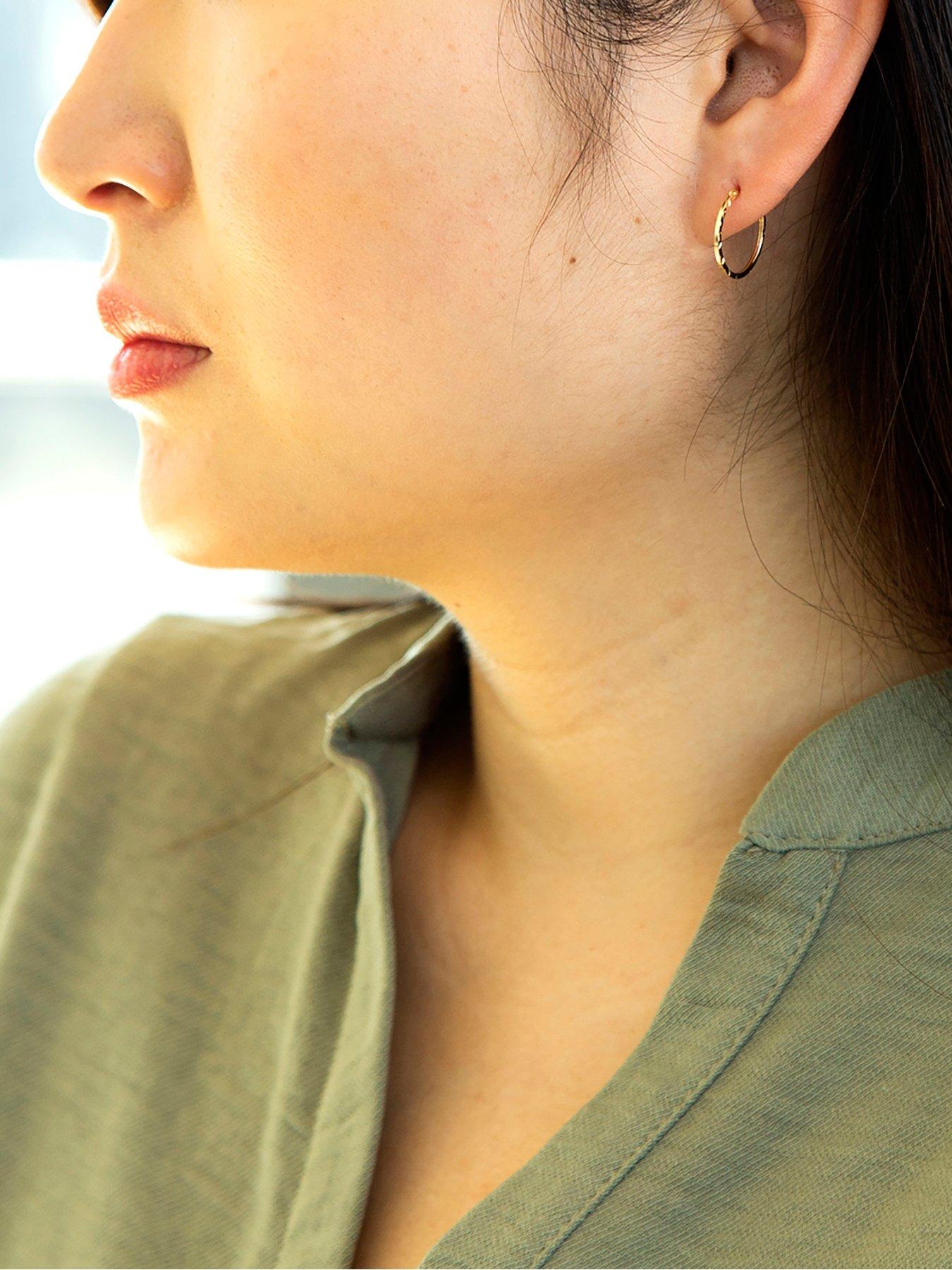 Image 2 of 4 of The Love Collection 9ct Yellow Gold 1mm Tube 15mm Diamond Cut Hoop Earrings