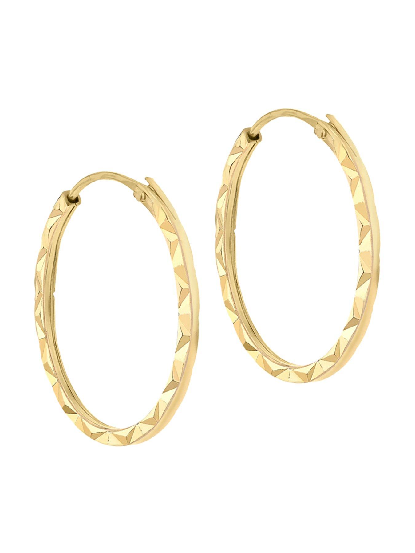 Image 3 of 4 of The Love Collection 9ct Yellow Gold 1mm Tube 15mm Diamond Cut Hoop Earrings