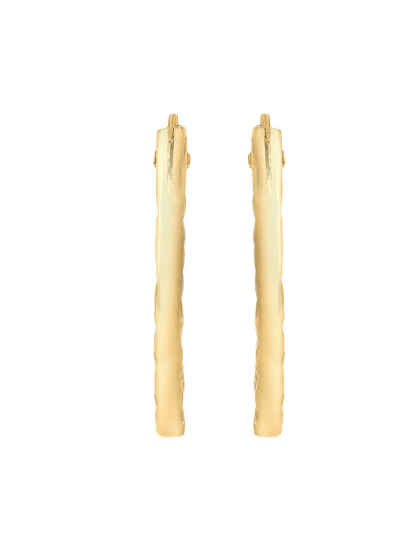 Image 4 of 4 of The Love Collection 9ct Yellow Gold 1mm Tube 15mm Diamond Cut Hoop Earrings
