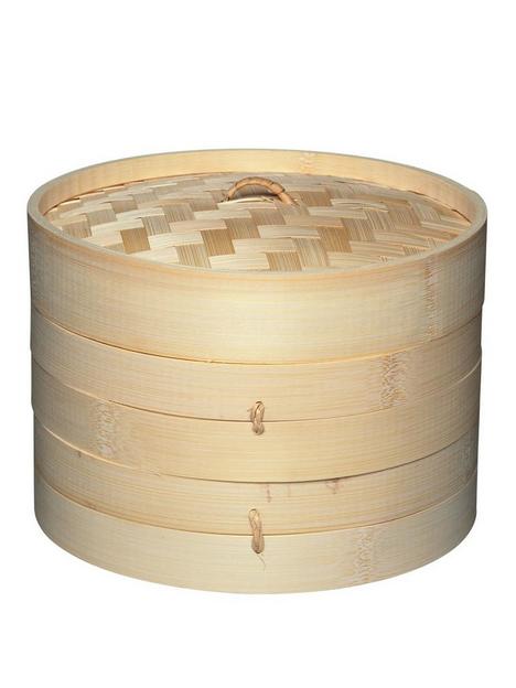 kitchencraft-world-of-flavours-oriental-two-tier-bamboo-steamer-and-lid