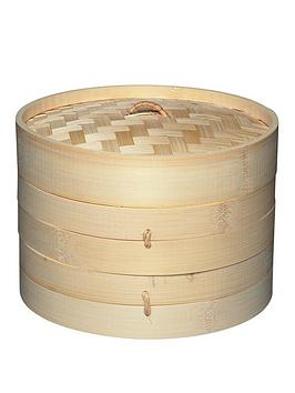 Product photograph of Kitchencraft World Of Flavours Oriental Two Tier Bamboo Steamer And Lid from very.co.uk