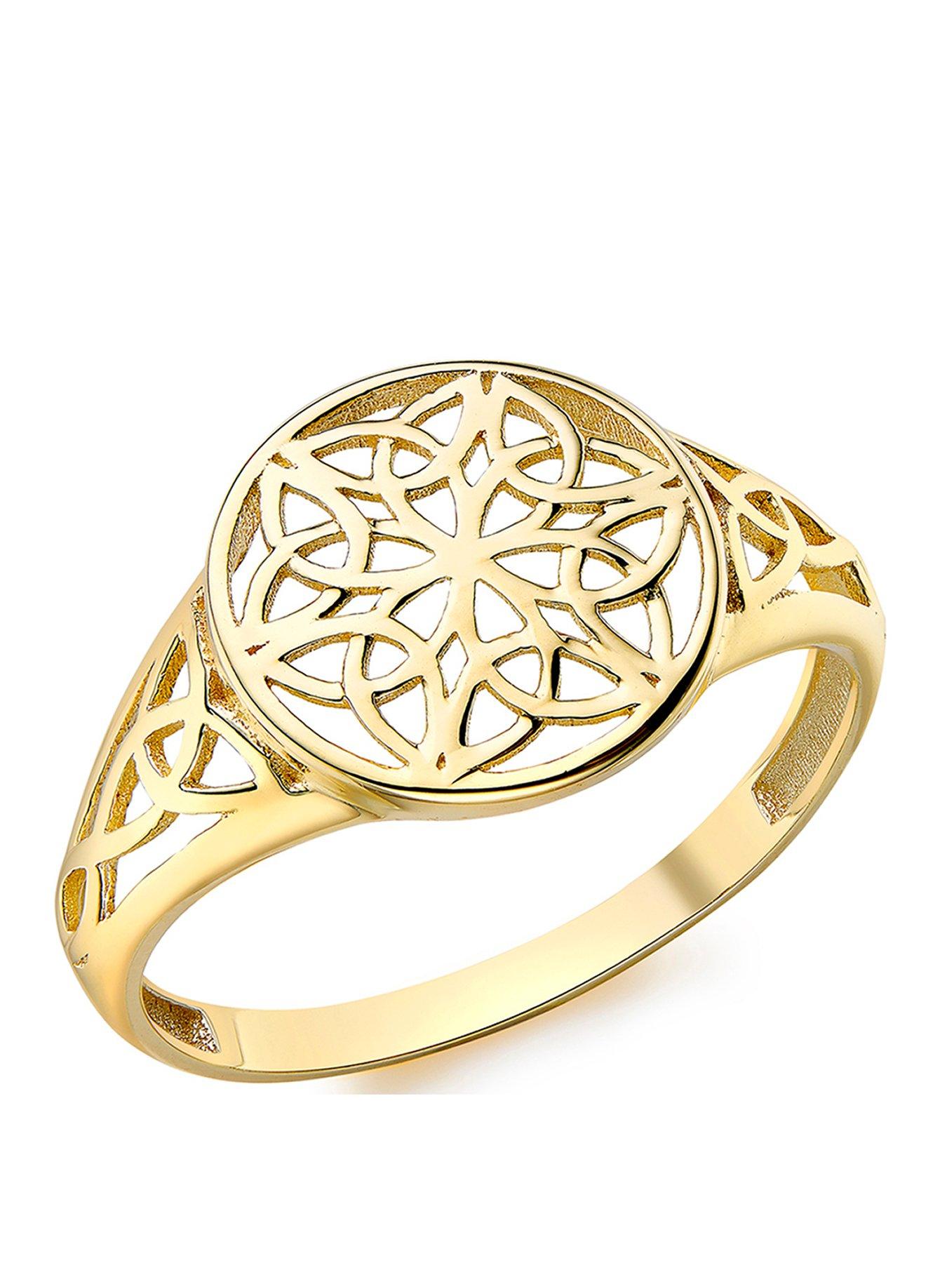 The Love Collection 9ct Yellow Gold 12mm Round Filigree Ring