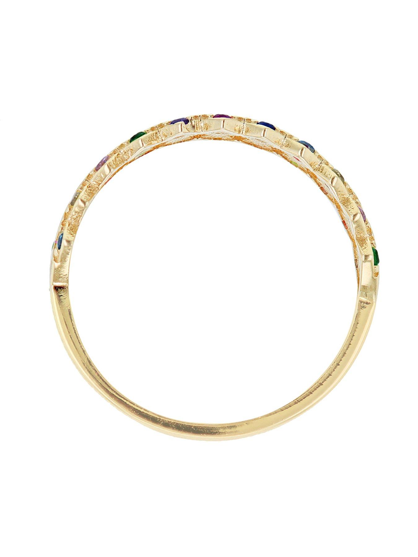 Women 9ct Yellow Gold 33 x 1mm Multi-Colour Round CZ 5mm Rhombus-Pattern Ring