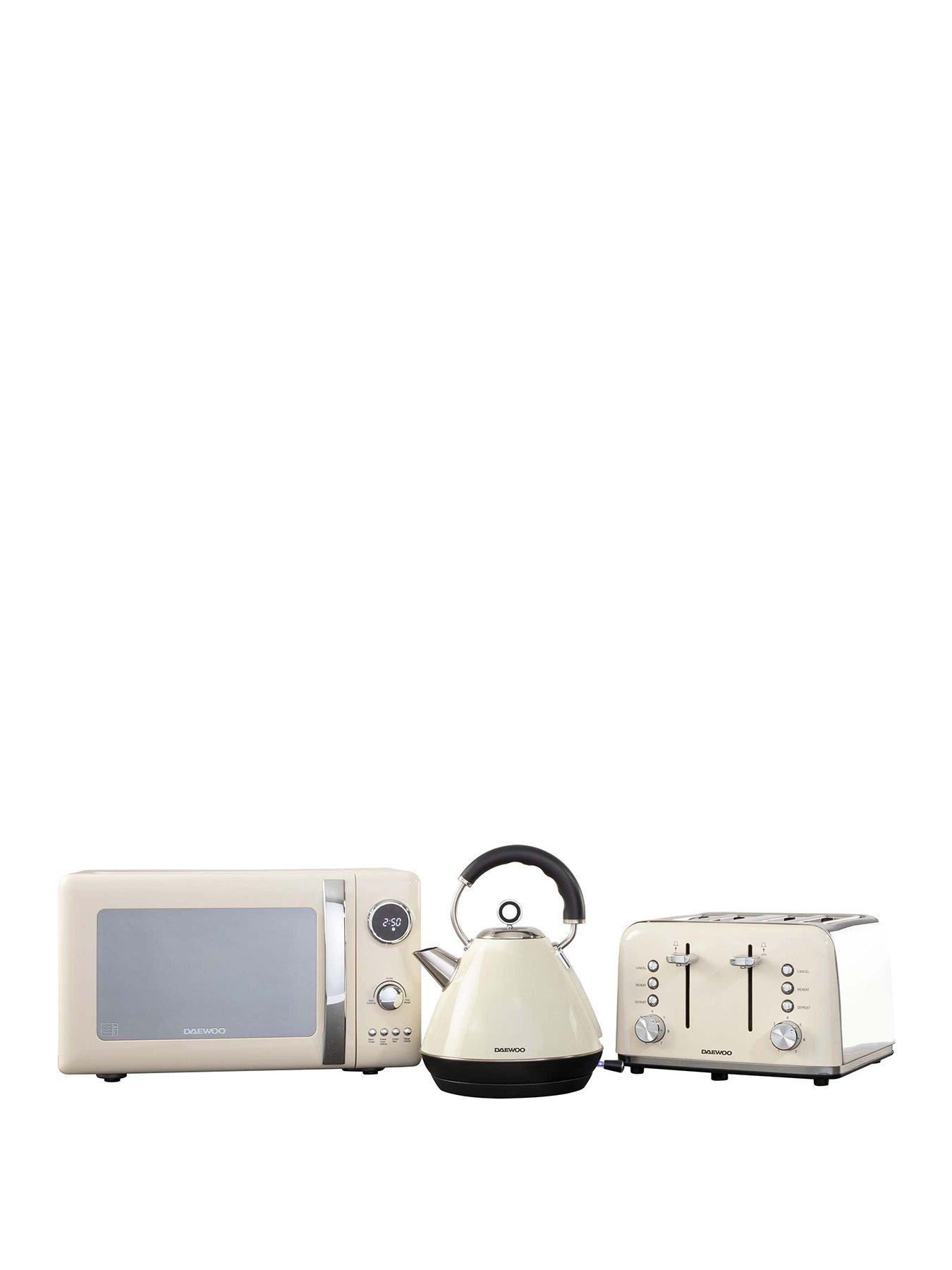 Product photograph of Daewoo Kensington Bundle- Cream Kettle 4 Slice Toaster Microwave from very.co.uk