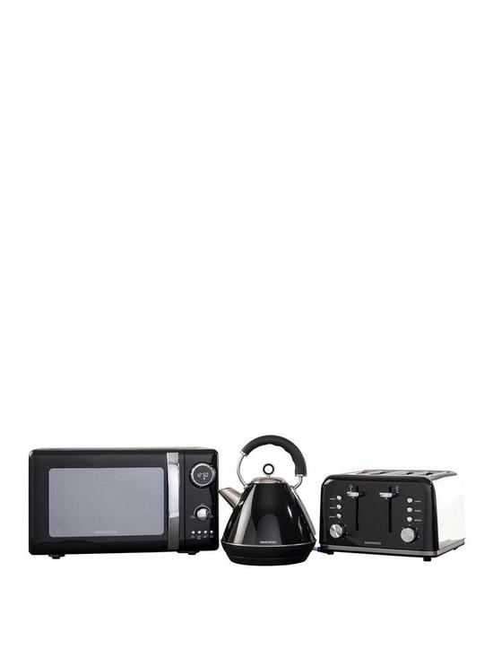 front image of daewoo-kensington-bundle--black-kettle-4-slice-toaster-microwave
