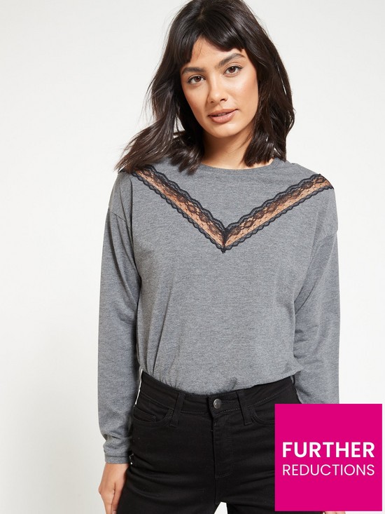 front image of v-by-very-lace-insert-long-sleeve-top-charcoal