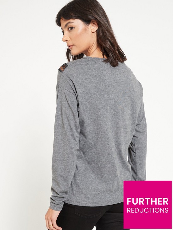 stillFront image of v-by-very-lace-insert-long-sleeve-top-charcoal