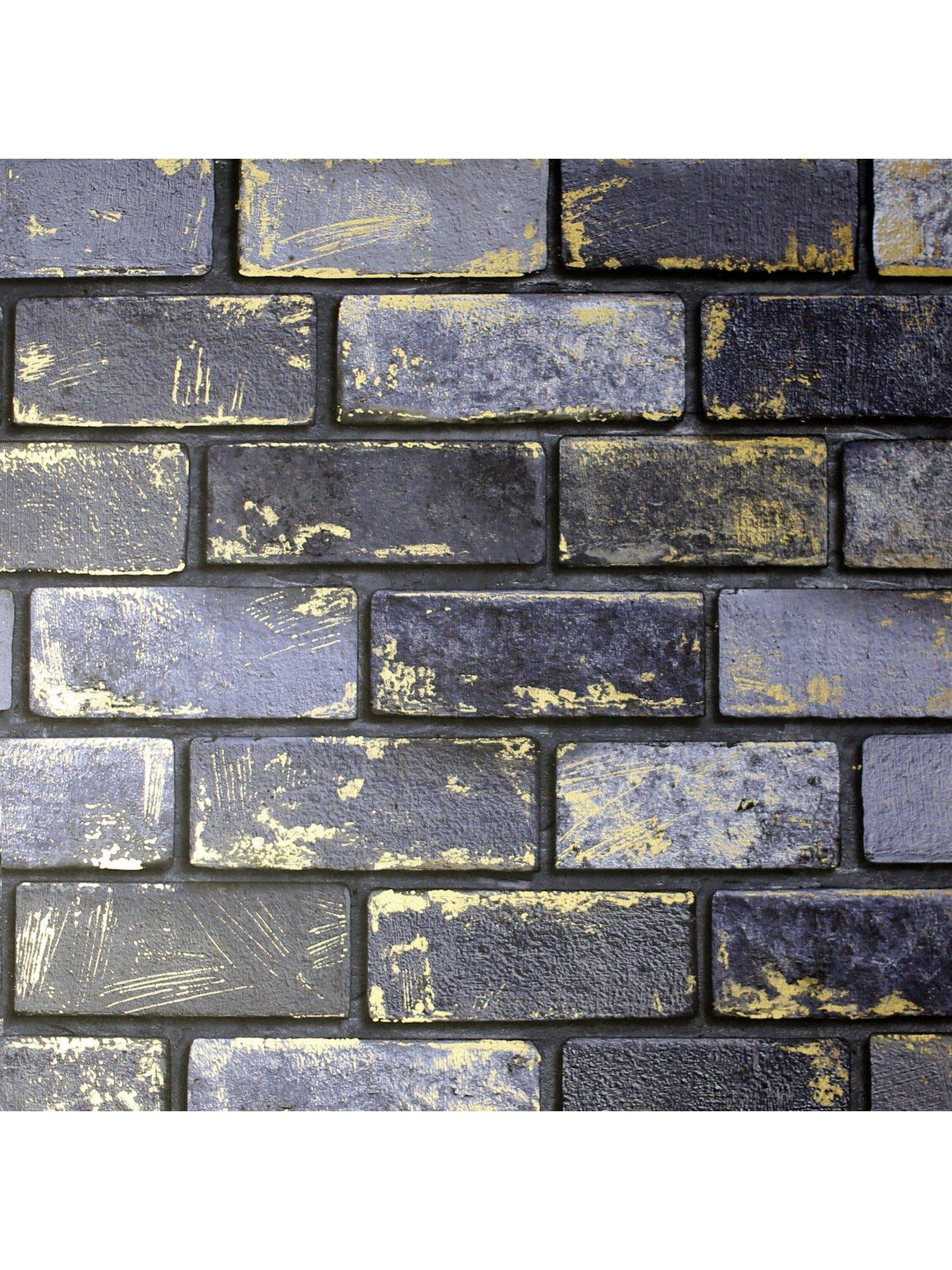 Image 2 of 5 of ARTHOUSE Metallic Brick Navy Wallpaper