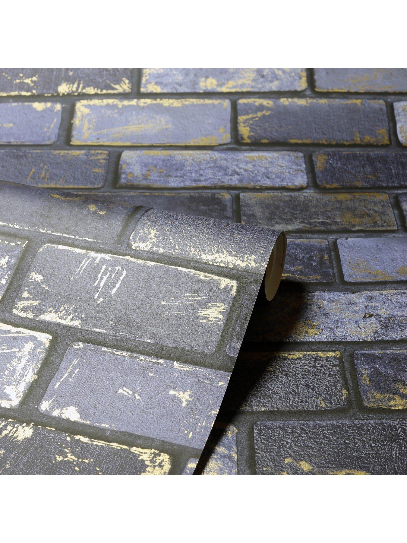 Image 3 of 5 of ARTHOUSE Metallic Brick Navy Wallpaper