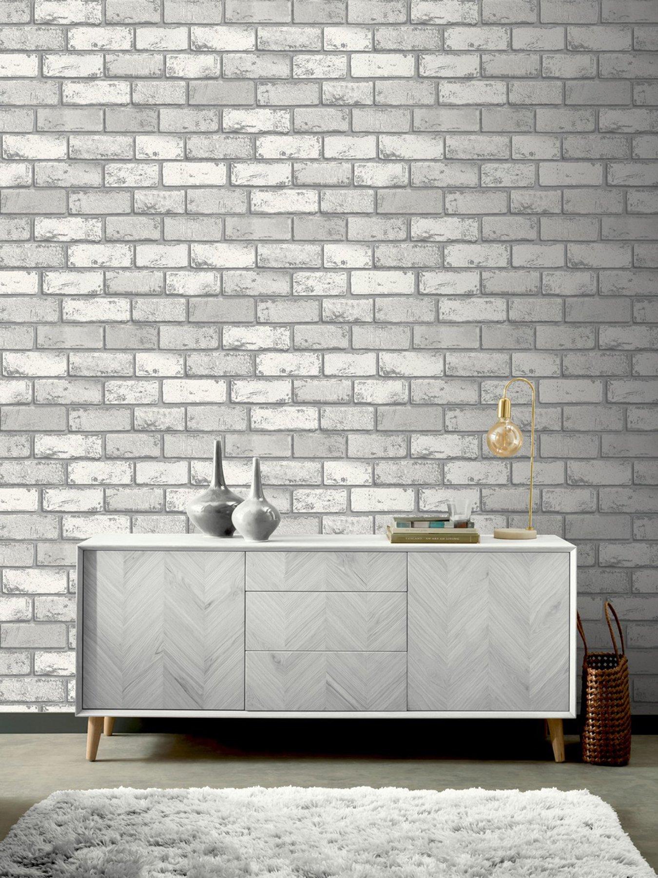 Product photograph of Arthouse Metallic Brick White Wallpaper from very.co.uk