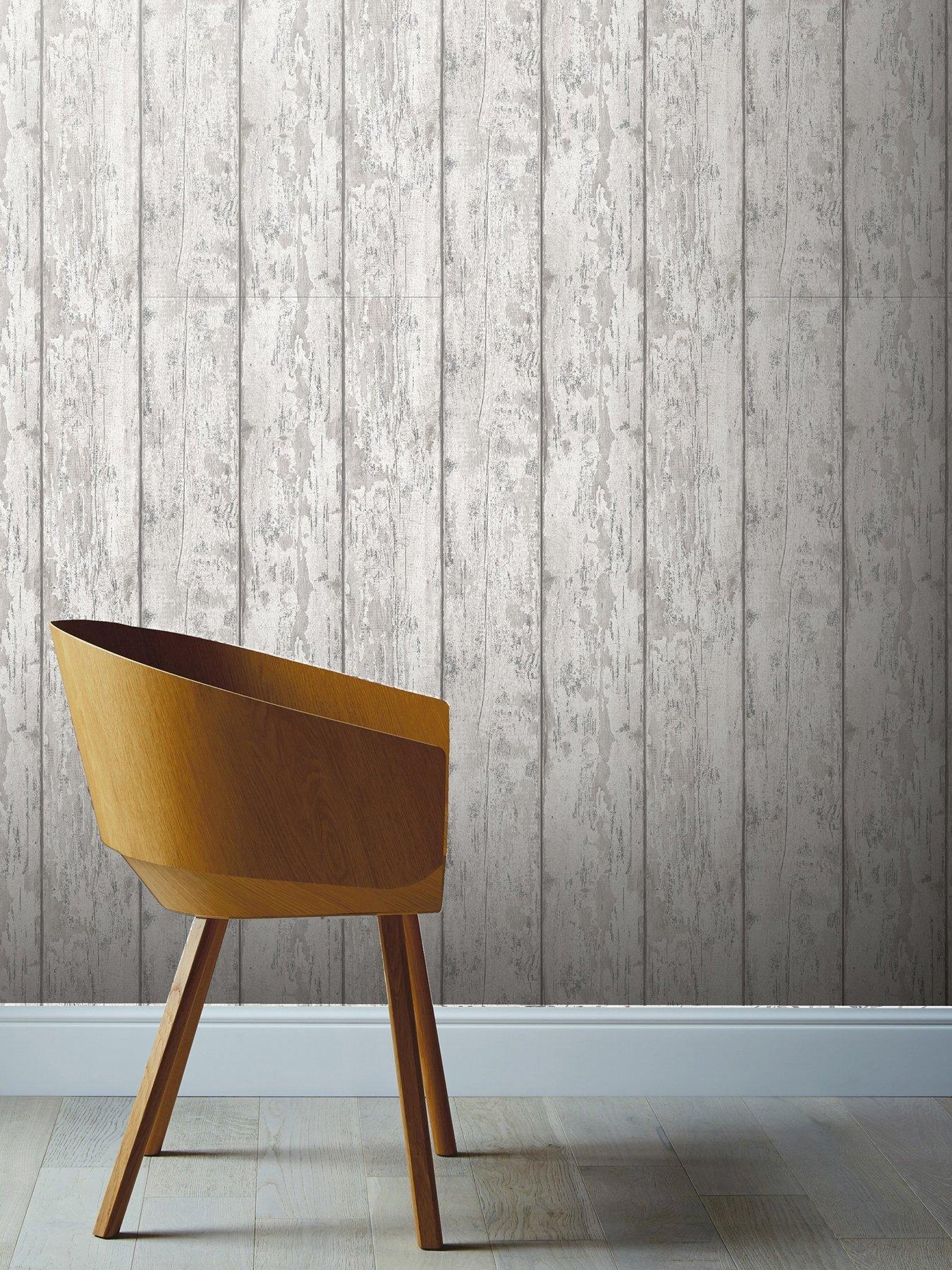undefined Metallic Wash Wood Wallpaper in Grey/Silver