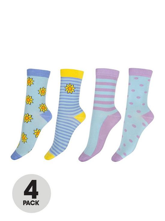 front image of pretty-polly-4-pack-bamboo-socks-bluelilac