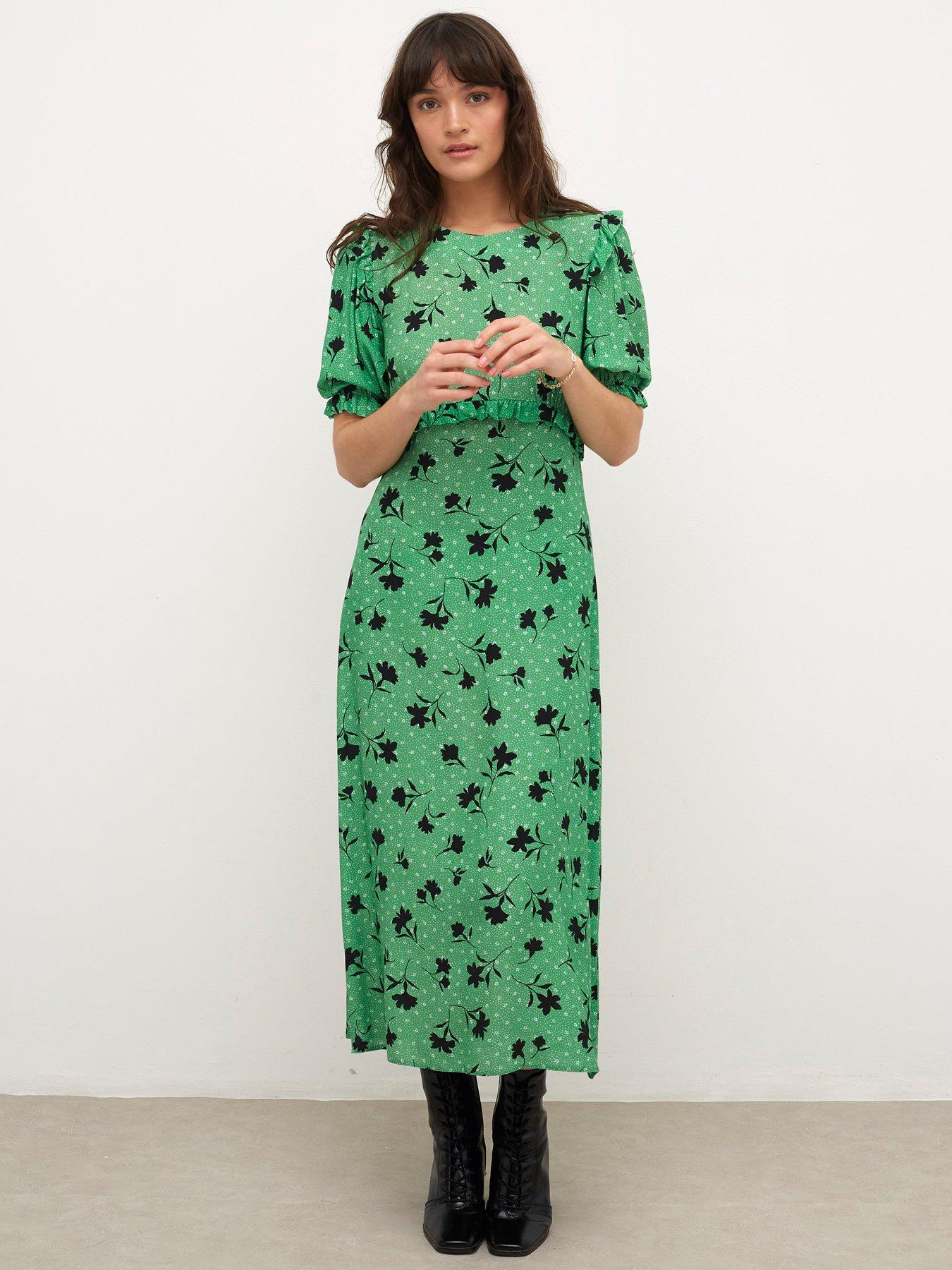 green floral dress midi