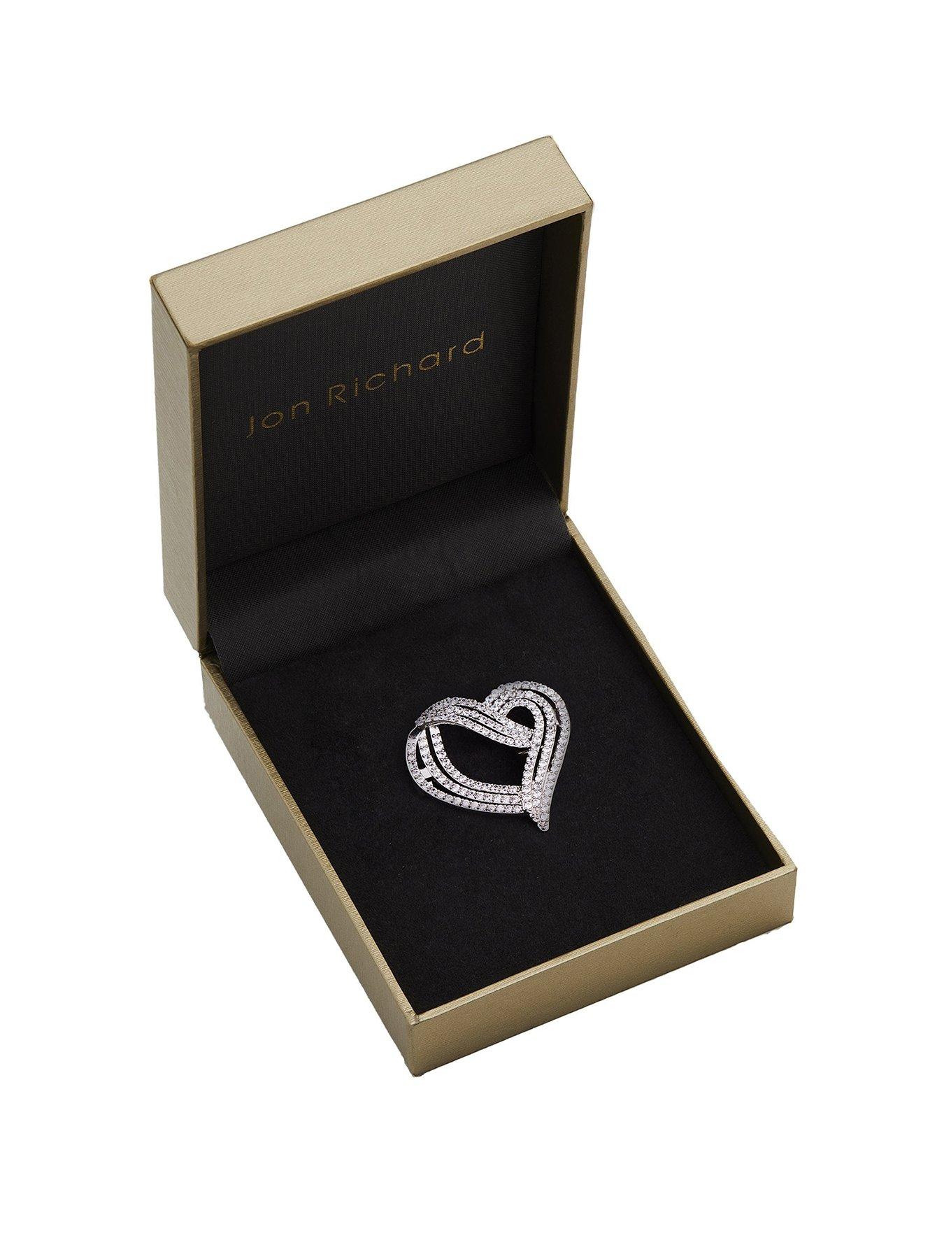 Product photograph of Jon Richard Gift Boxed Rhodium Plate Cubic Zirconia Heart Brooch from very.co.uk