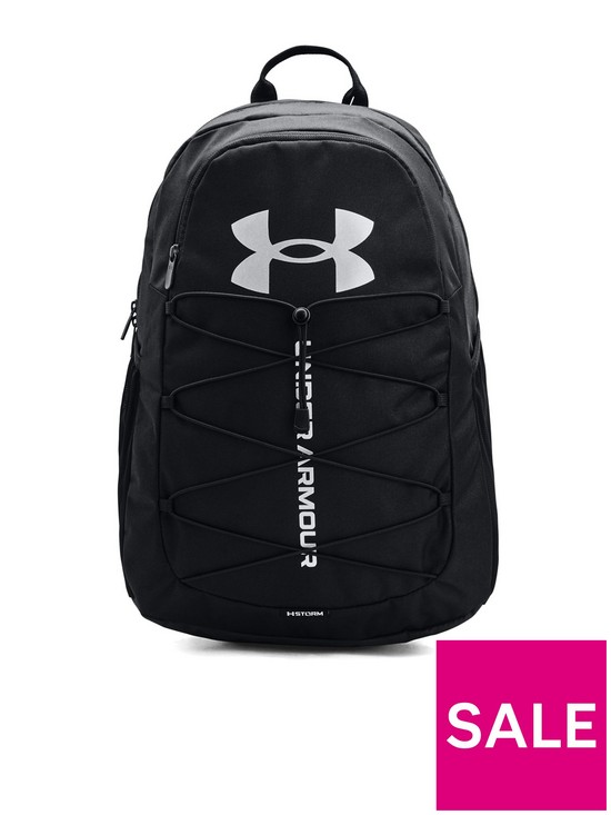 front image of under-armour-training-hustle-sport-backpack-black
