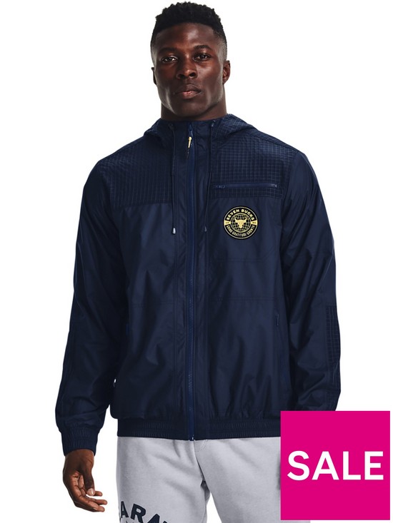 front image of under-armour-training-project-rock-woven-jacket-navy