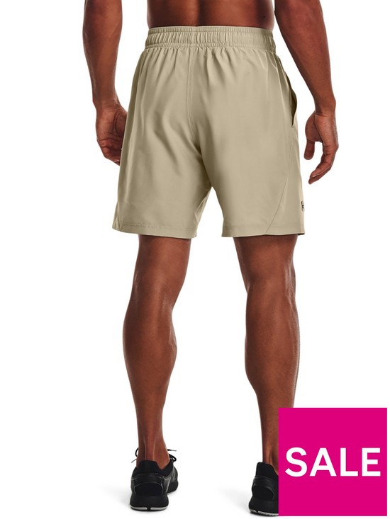 stillFront image of under-armour-training-woven-graphic-wordmark-shorts-light-khaki