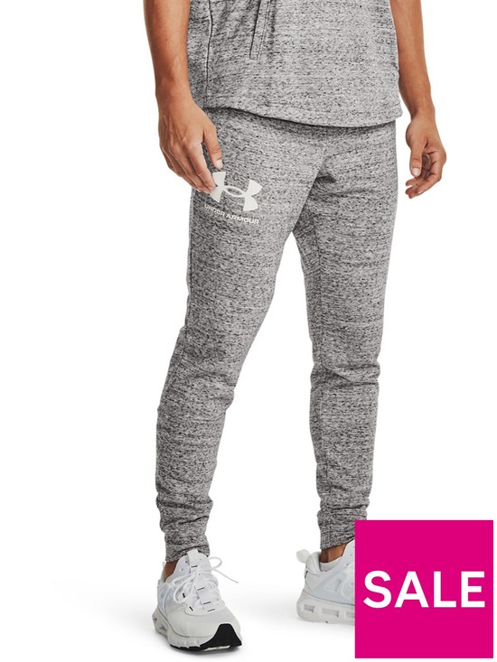 front image of under-armour-training-rival-terry-joggers-white