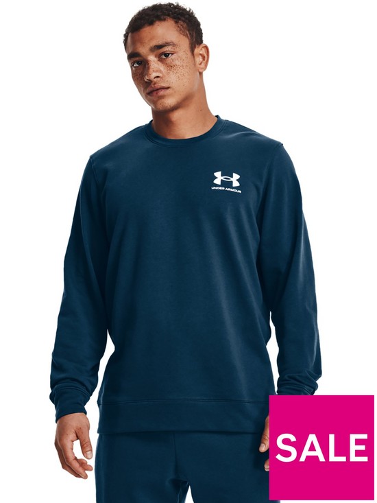front image of under-armour-training-rival-terry-crew-navywhite