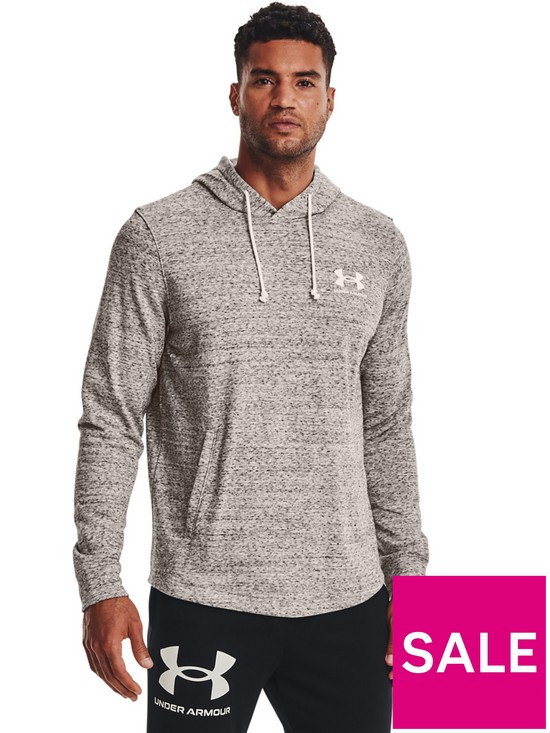 front image of under-armour-training-rival-terry-hoodie-white