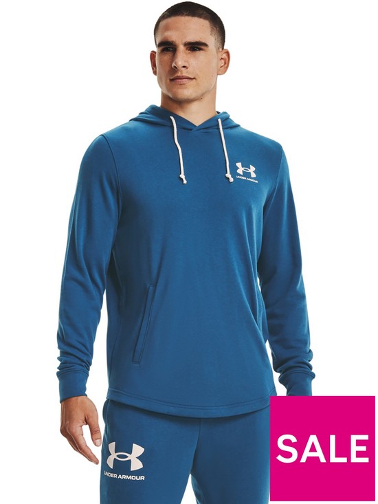 front image of under-armour-training-rival-terry-hoodie-navywhite