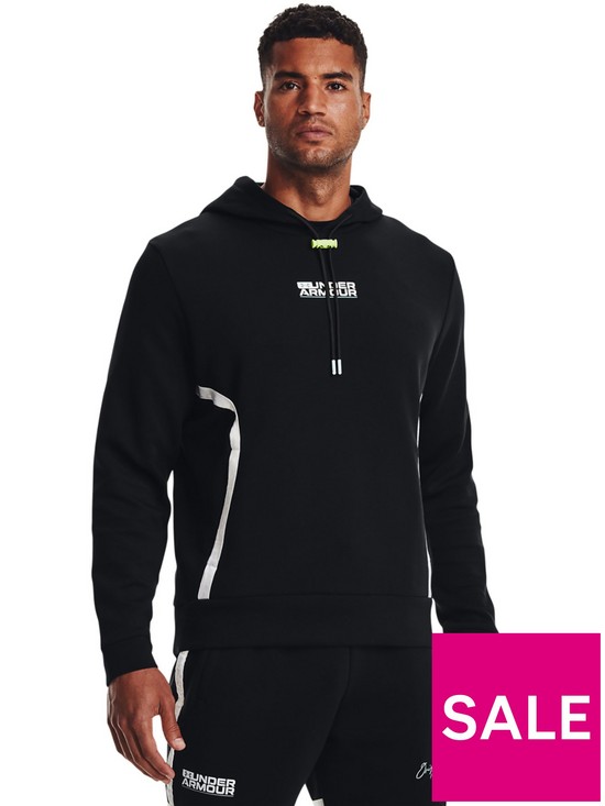 front image of under-armour-training-summit-knit-hoodie-blackwhite