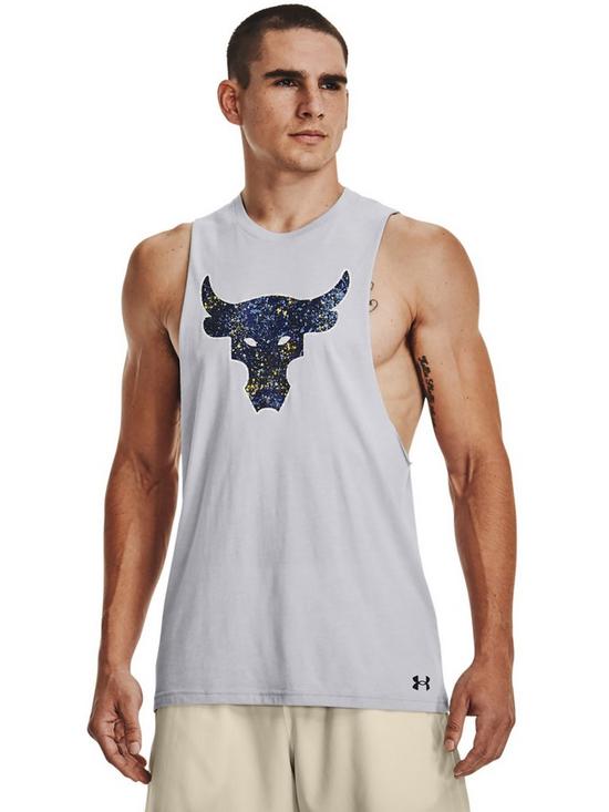 front image of under-armour-training-project-rock-brahma-bull-tank-grey-heather