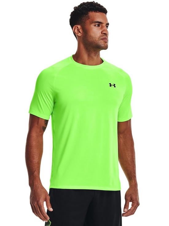 front image of under-armour-training-tech-20-short-sleeve-t-shirt-limeblack