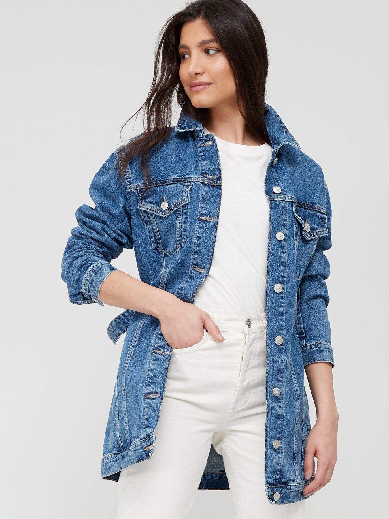V by Very Longline Denim Jacket With Side Adjuster - Mid Wash | very.co.uk