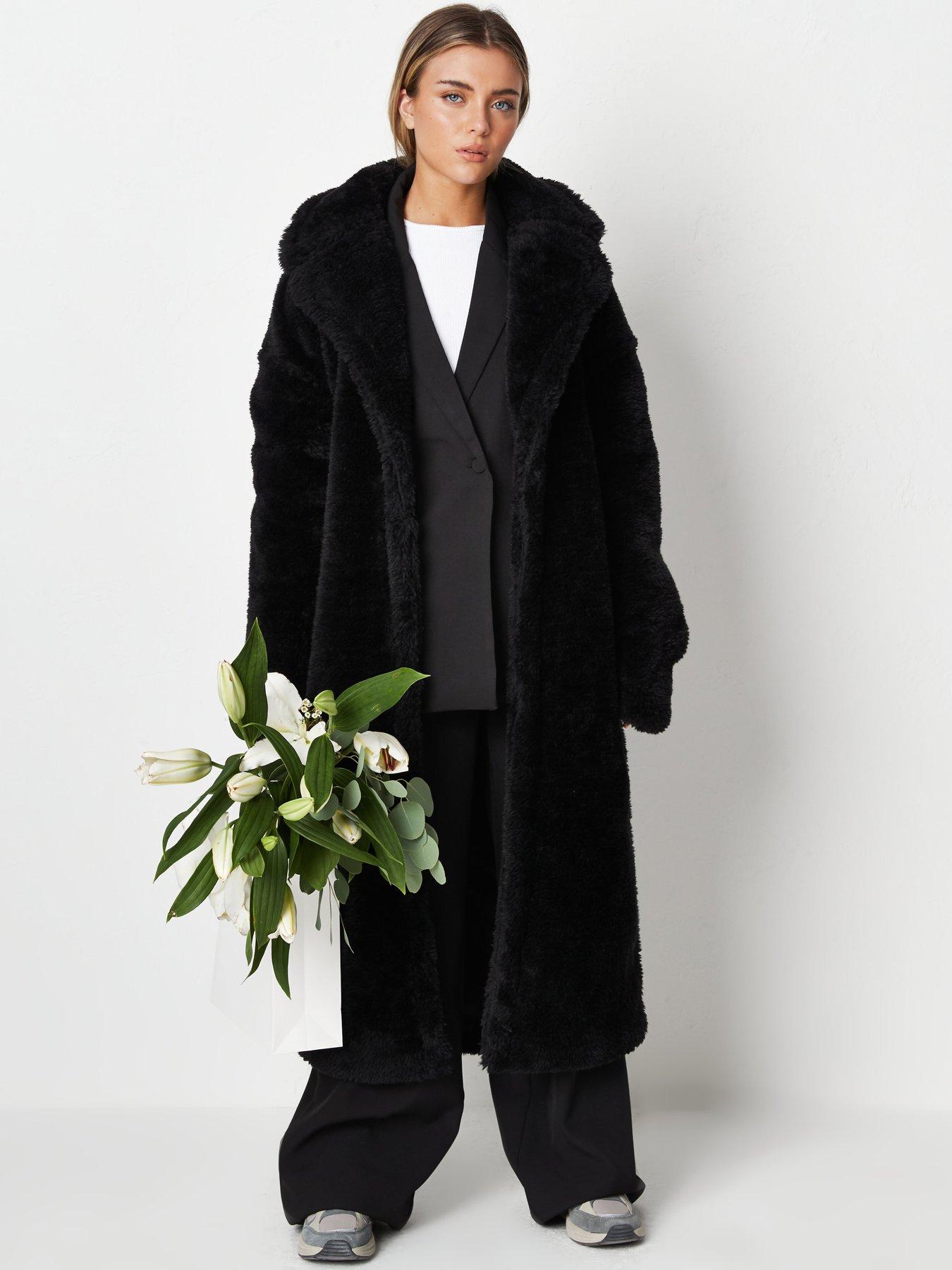 Women Missguided Seam Detail Longline Teddy Coat - Black